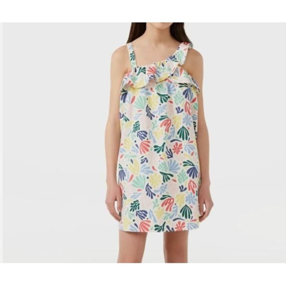 Free Assembly Multi Floral One Shoulder Ruffle Baby Doll Dress Girl's Size 10-12
